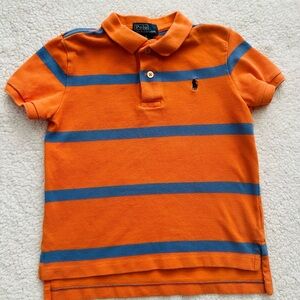 Polo Ralph Lauren Kids Orange and Blue Striped Shirt Boys Size 5 Short Sleeve